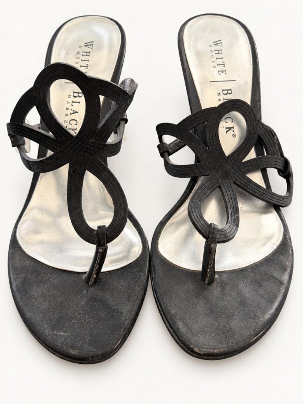 White House Black Market Black Braided T Strap Heel Sandals 7M